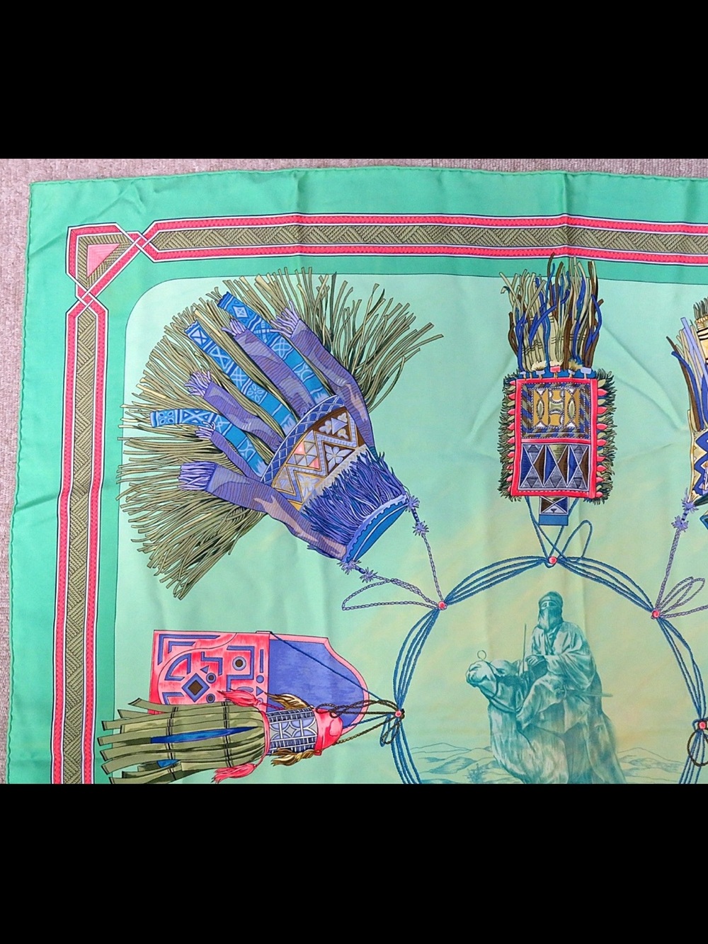 Hermes Silk Scarf in Mint Green, Pink, Blue and Gold - Picture 2 of 13